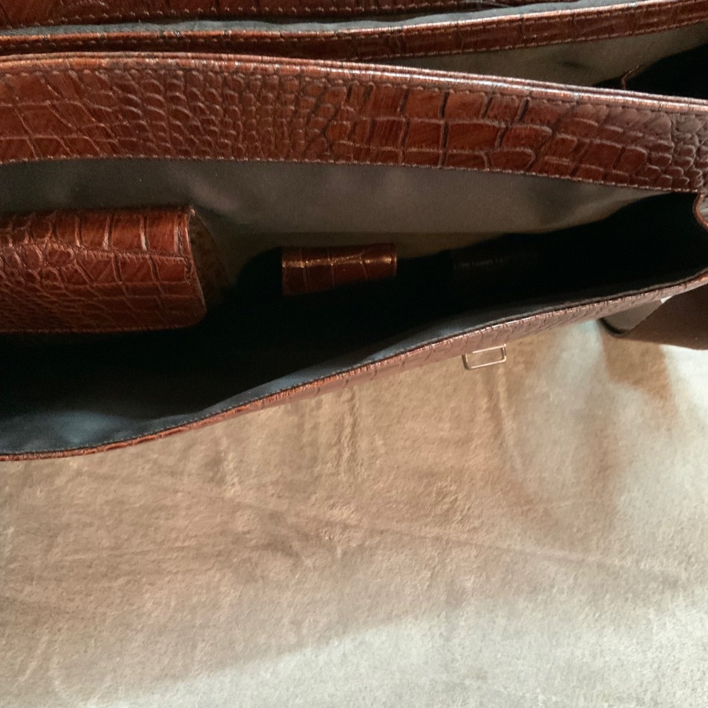 Rocky Patel Mens Brown Croc Embossed Leather Messenger Bag Briefcase Satchel - Picture 10 of 12